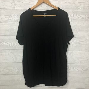 Lane Bryant Women's 18/20 Short Sleeve V Neck Tee Ruched Sides 100% Cotton Black